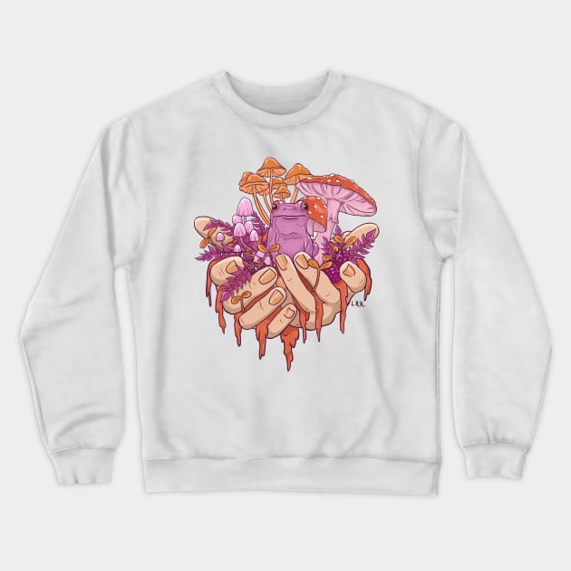 Sapphic Toadstool Frog Handful Crewneck Sweatshirt by lrmackay